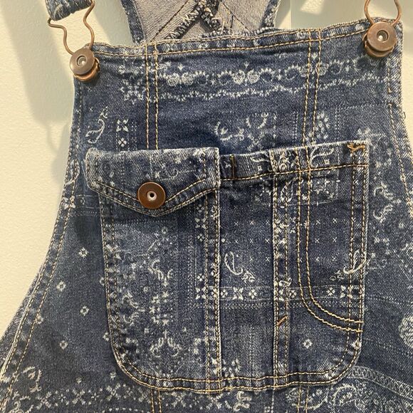 No Boundaries Short Overalls Shortalls Women M Y2k Blue Bandana Print Denim - Picture 7 of 14